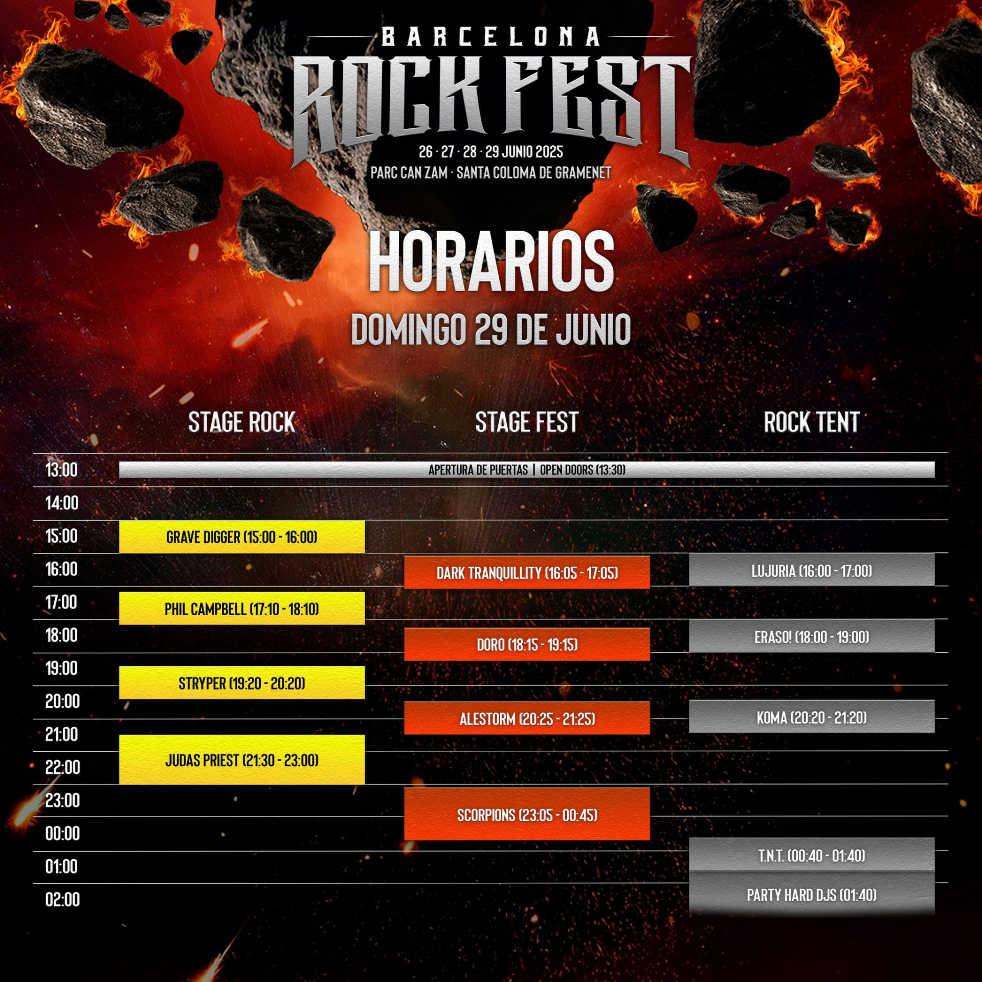 Horarios Barcelona Rock Fest 2025 domingo 29