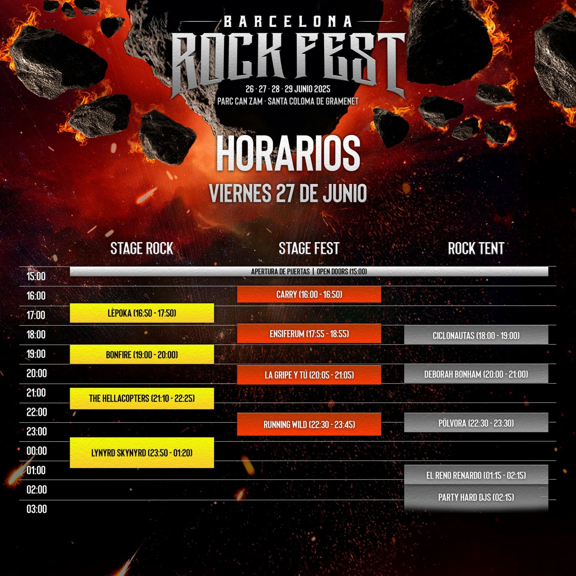 Horarios Barcelona Rock Fest viernes 27