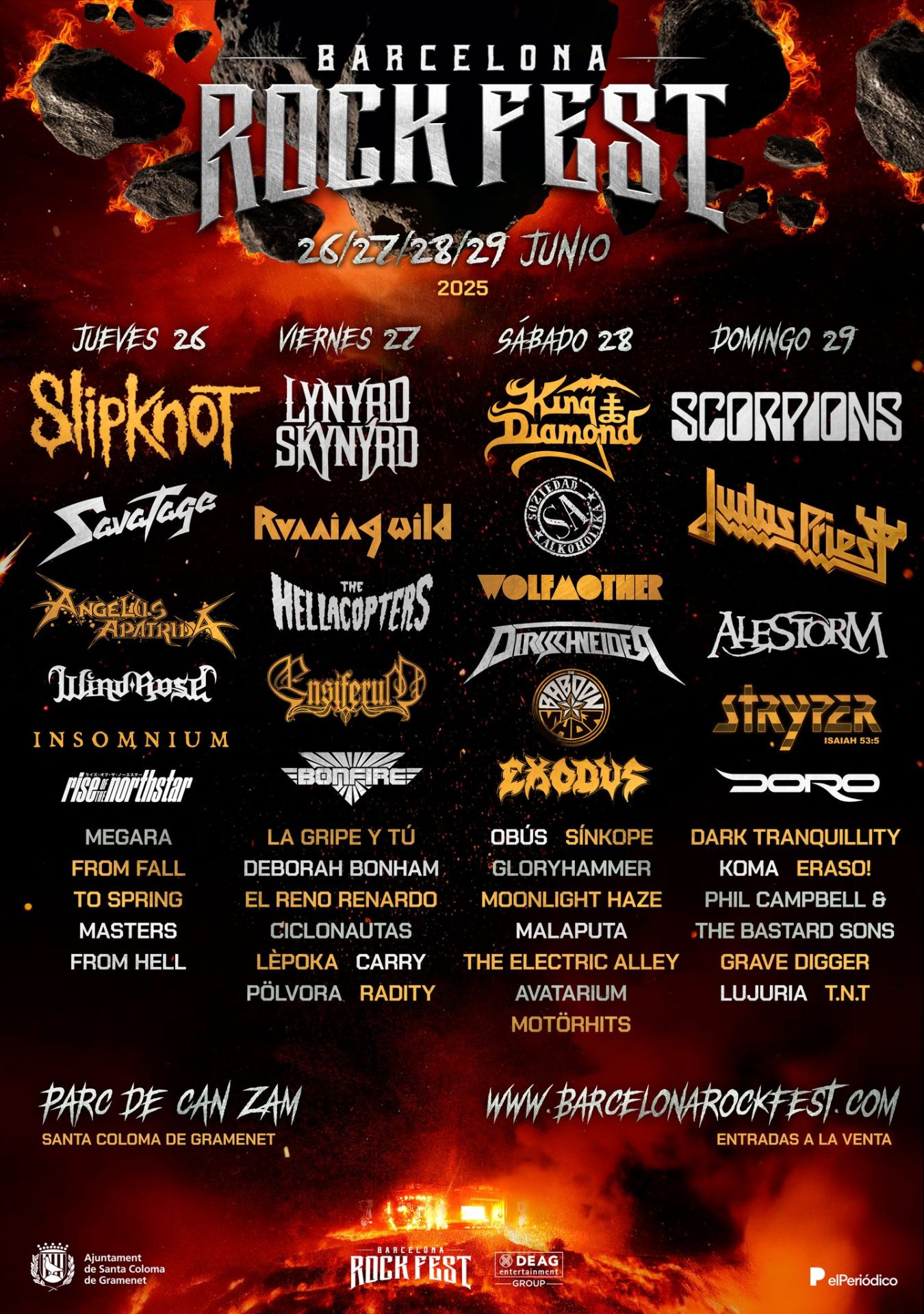 Cartel Barcelona Rock Fest 2025 por dias